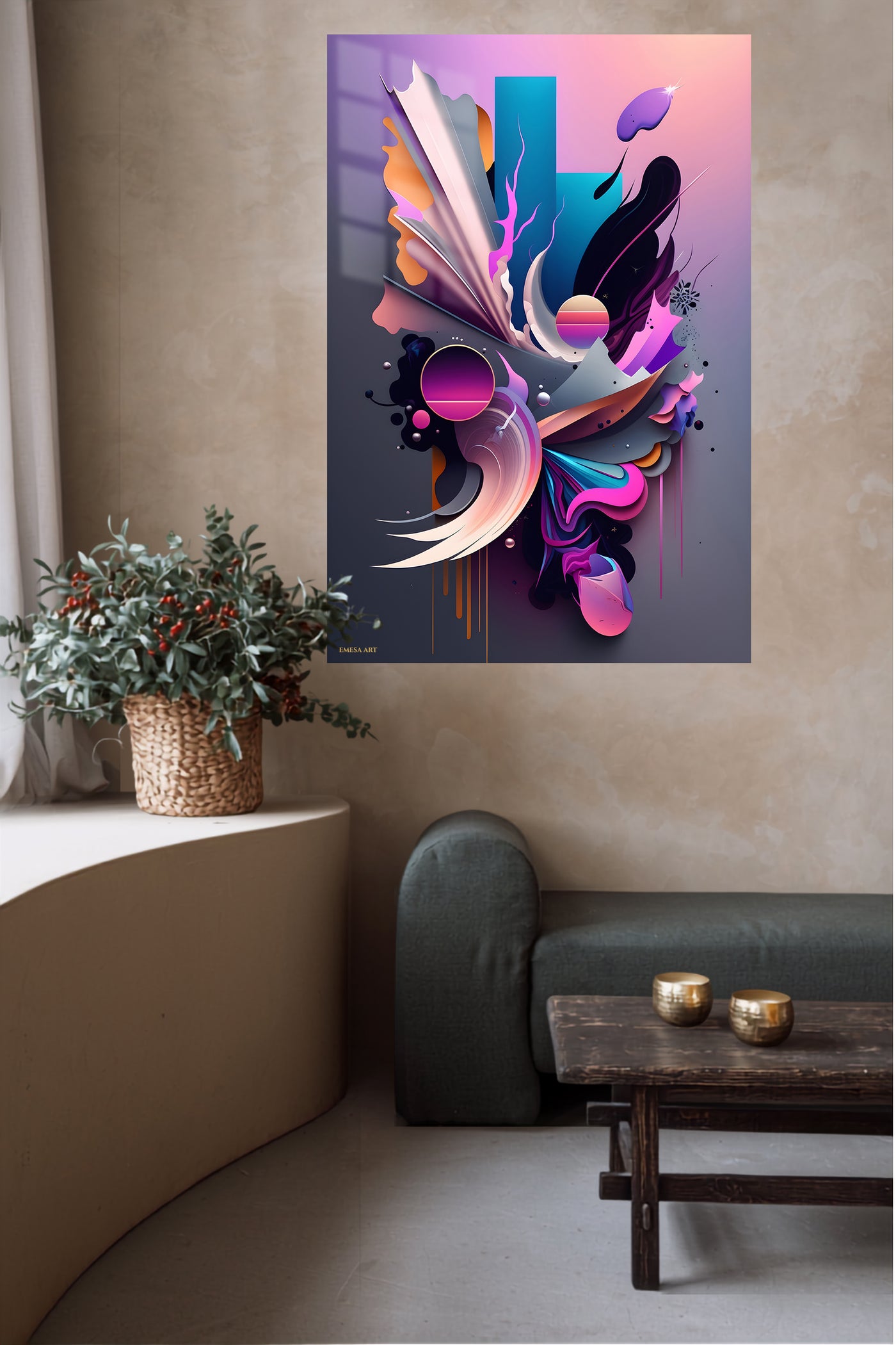 Orange Black Geometric Splash wall art
