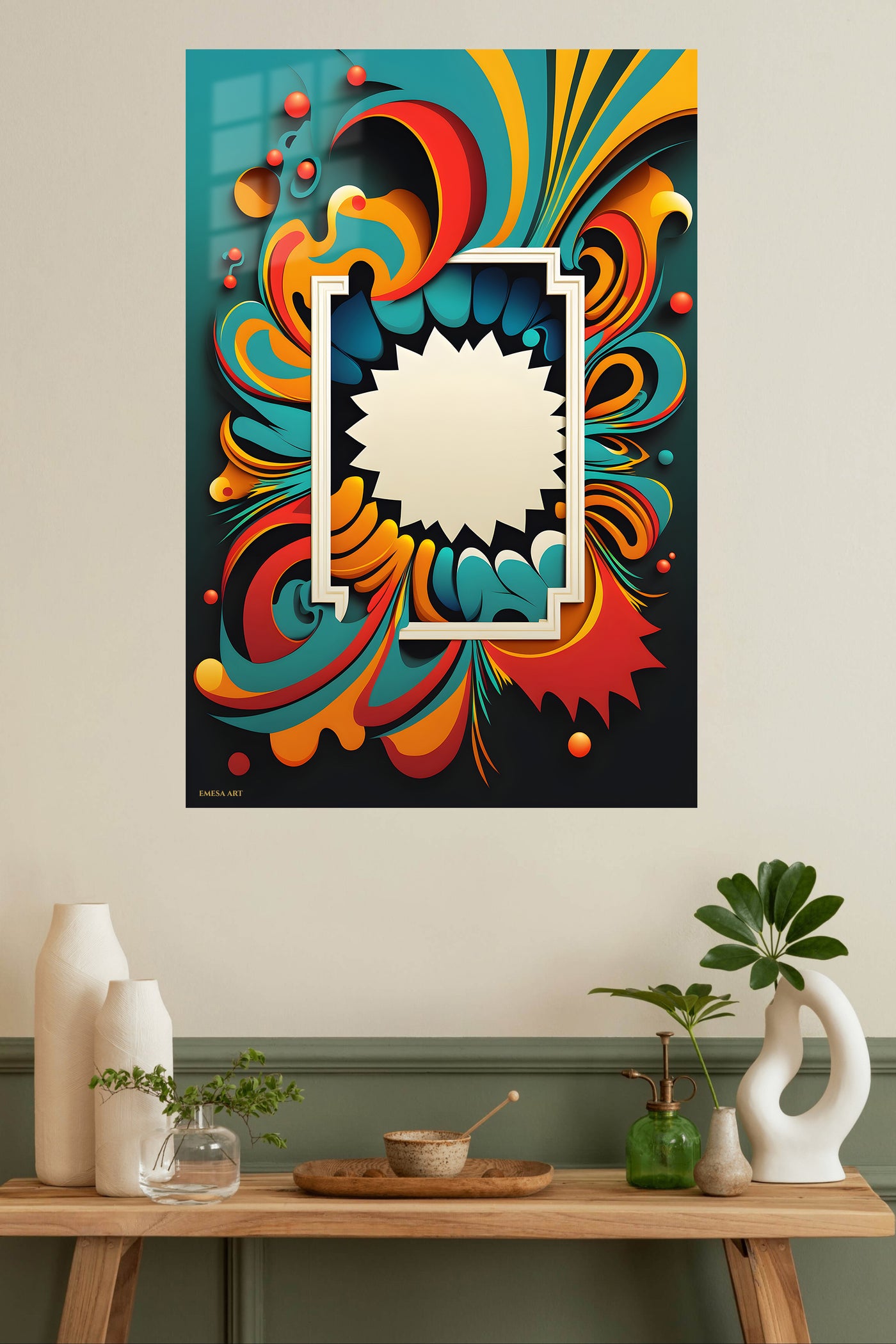Retro Orange Teal Geometric wall art