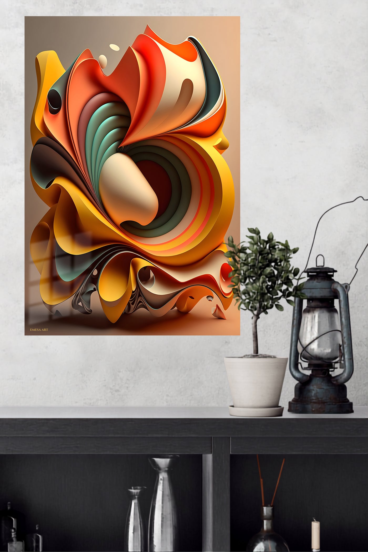 Orange Black Brushstroke wall art