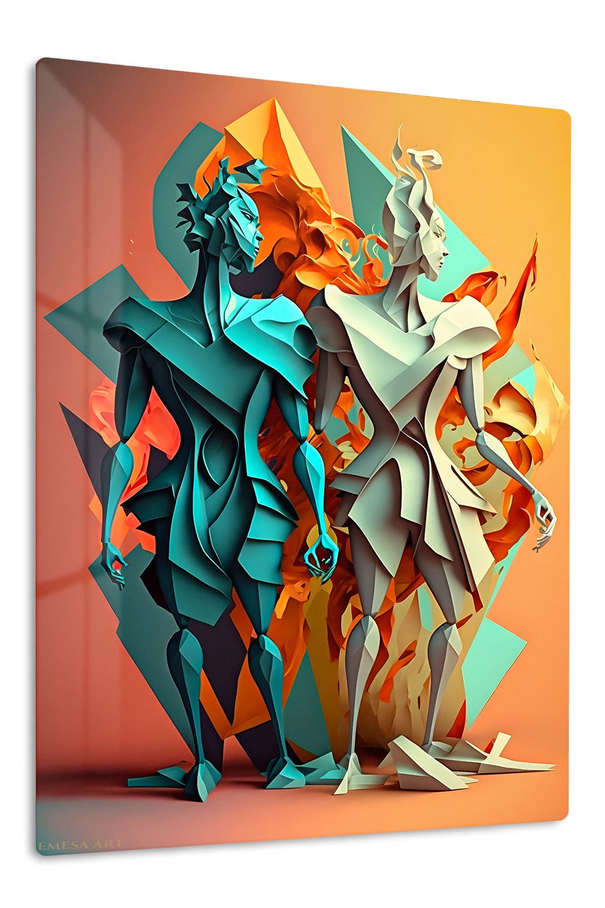 Teal Fracture Geometry wall art