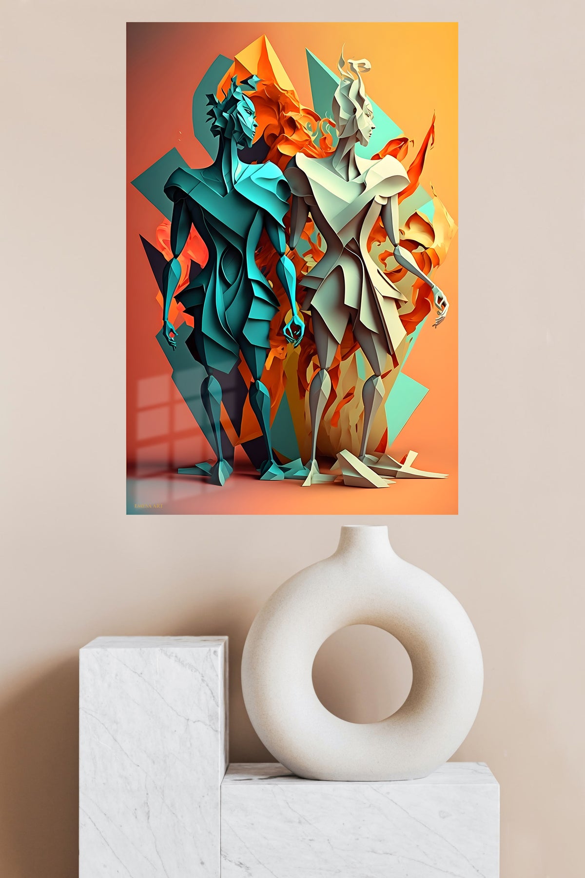 Teal Fracture Geometry wall art