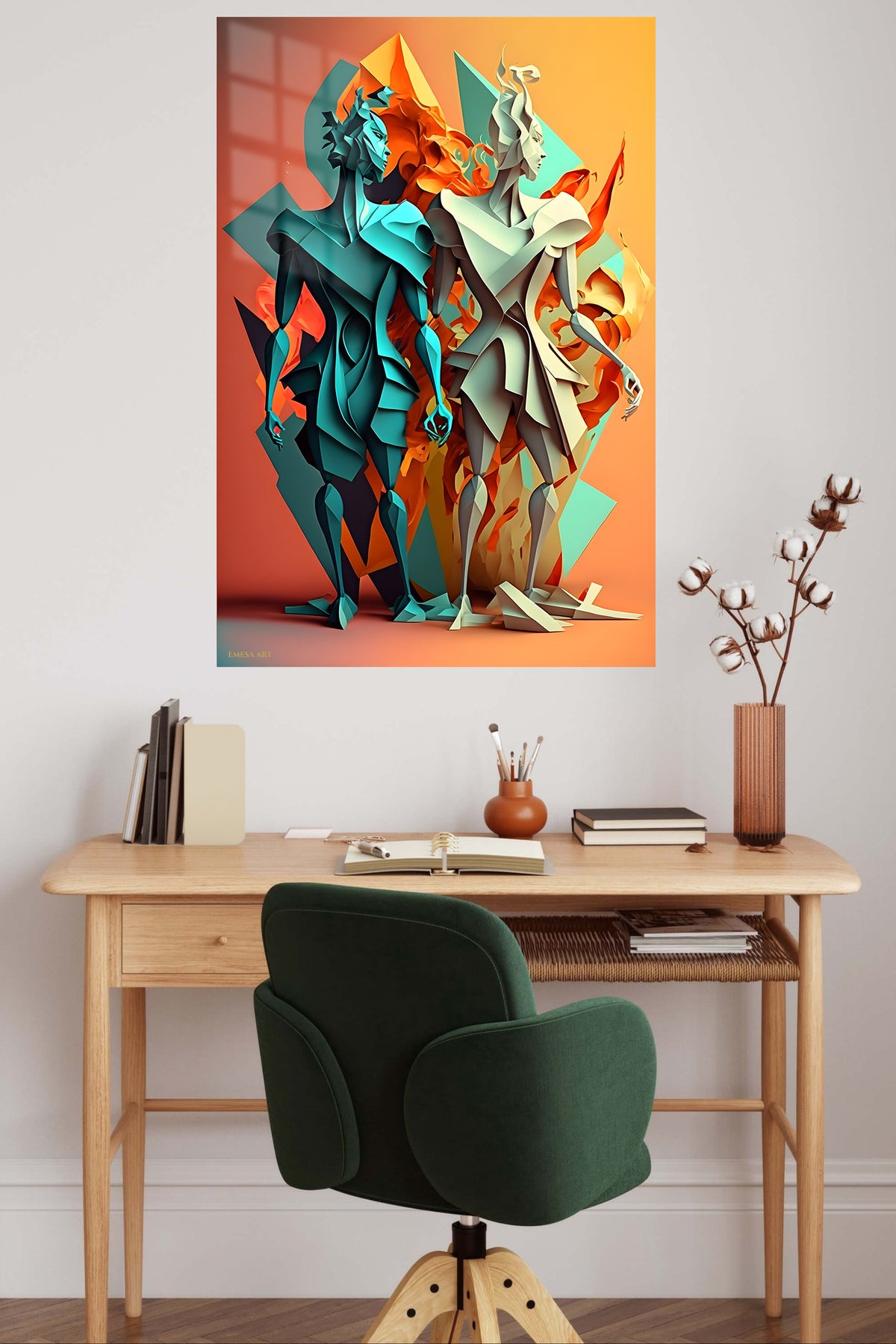 Teal Fracture Geometry wall art