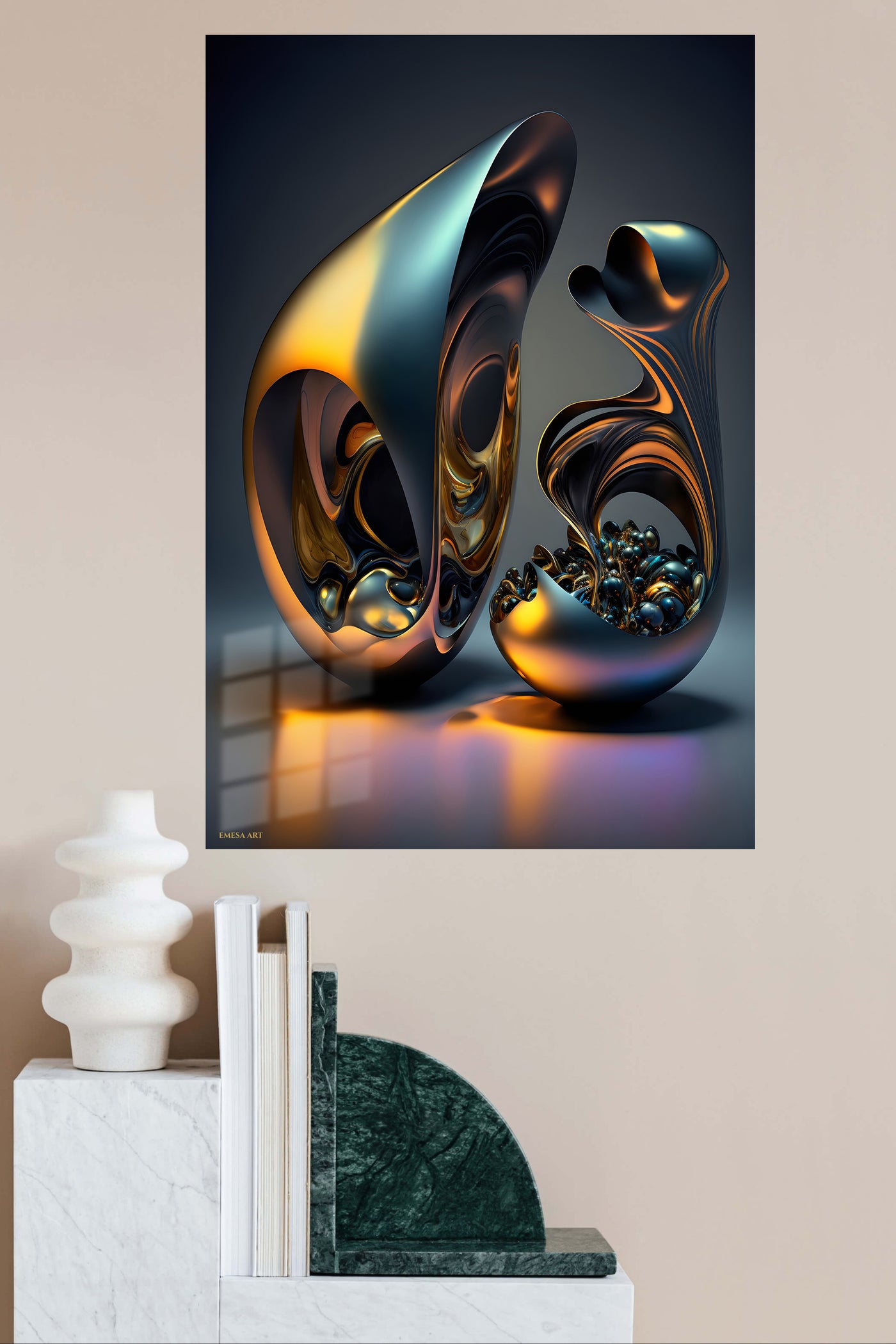Orange Teal Linear Geometry wall art