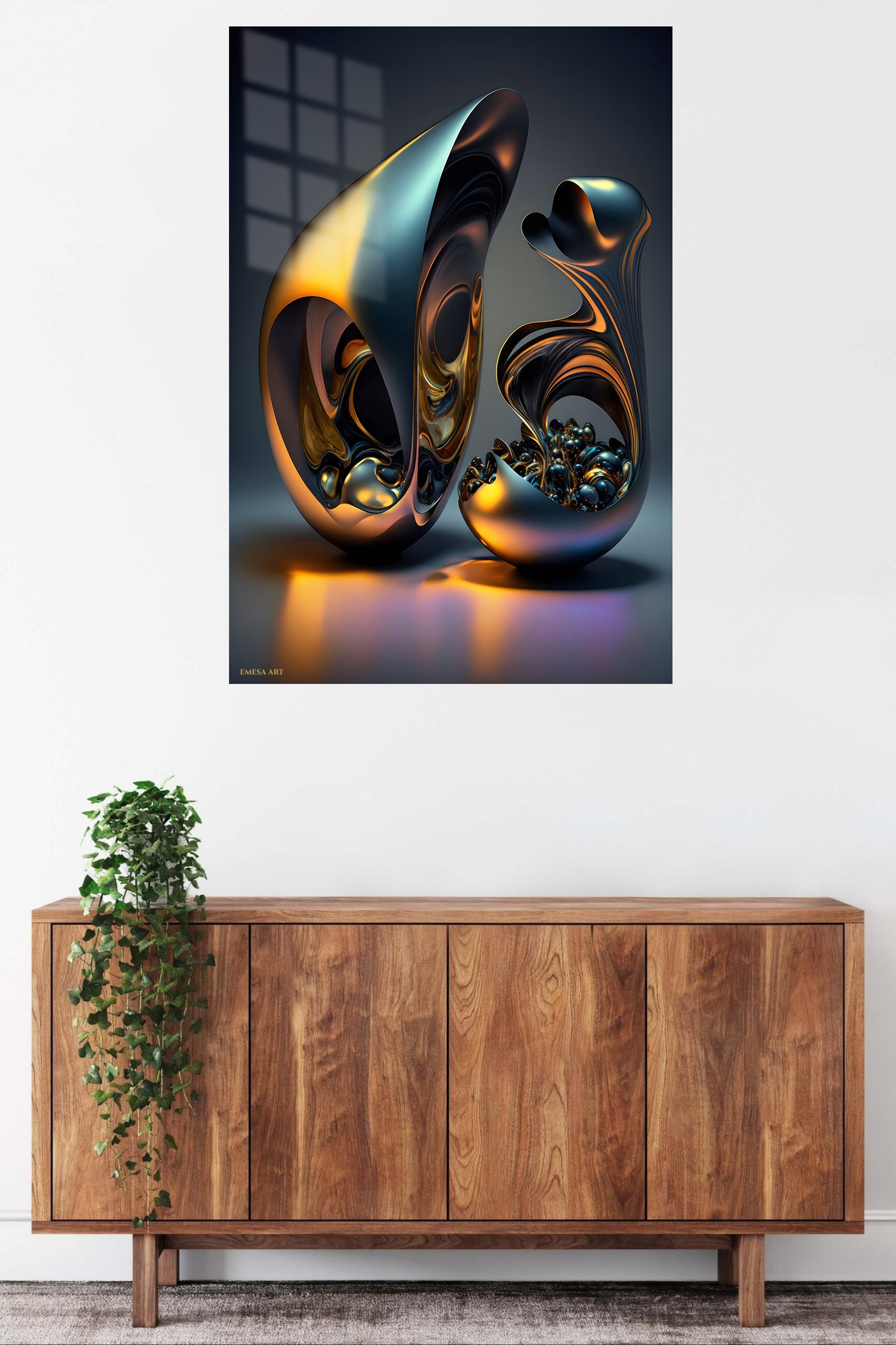 Orange Teal Linear Geometry wall art