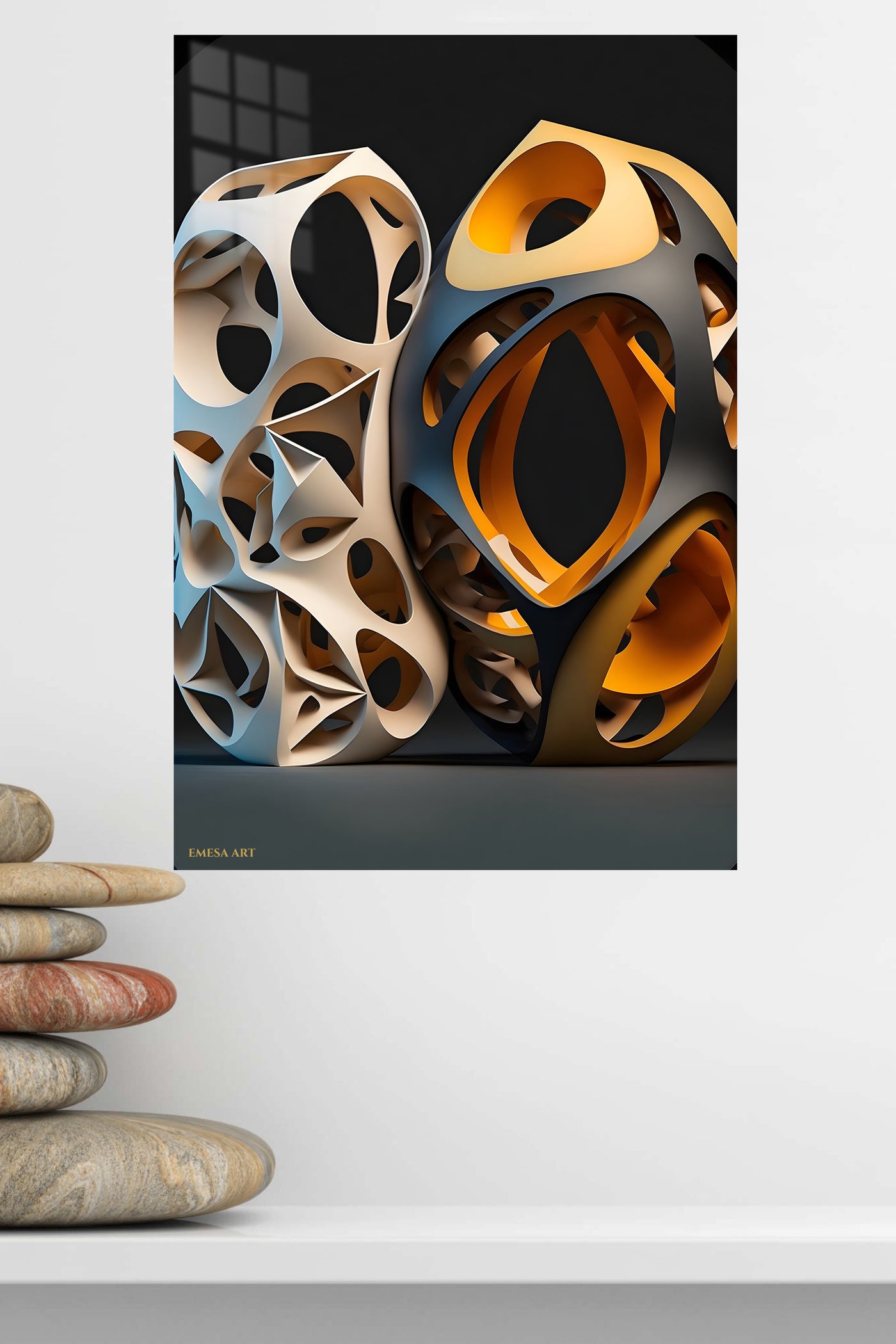 Retro Teal Orange Lines wall art