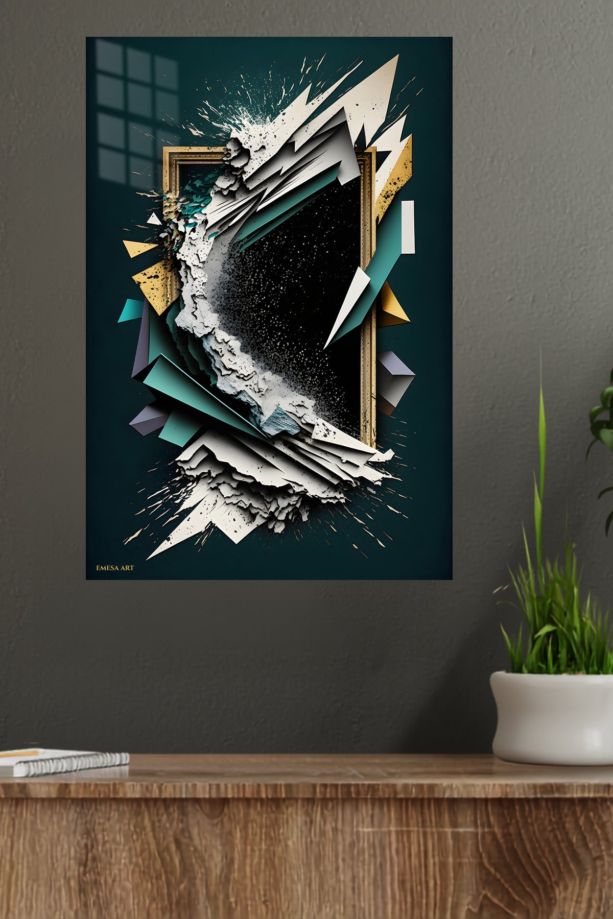 Teal Orange Abstract Figures wall art