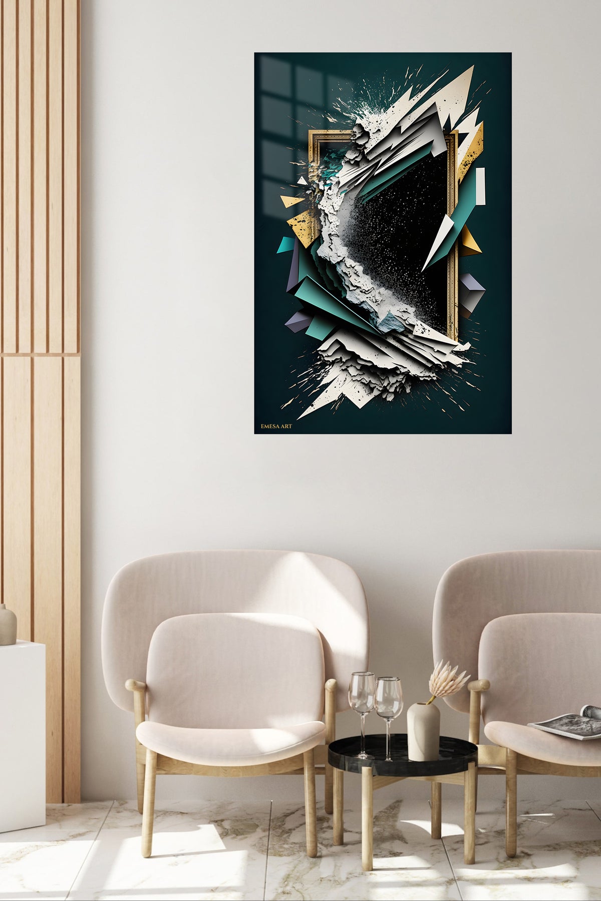 Teal Orange Abstract Figures wall art