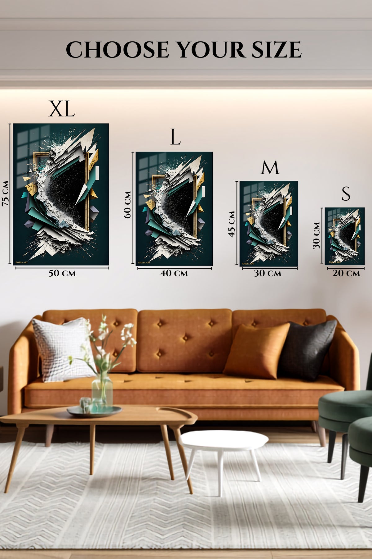 Teal Orange Abstract Figures wall art