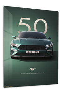 Green Ford Mustang front-view automotive wall art with number 50
