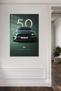 Green Ford Mustang front-view automotive wall art with number 50