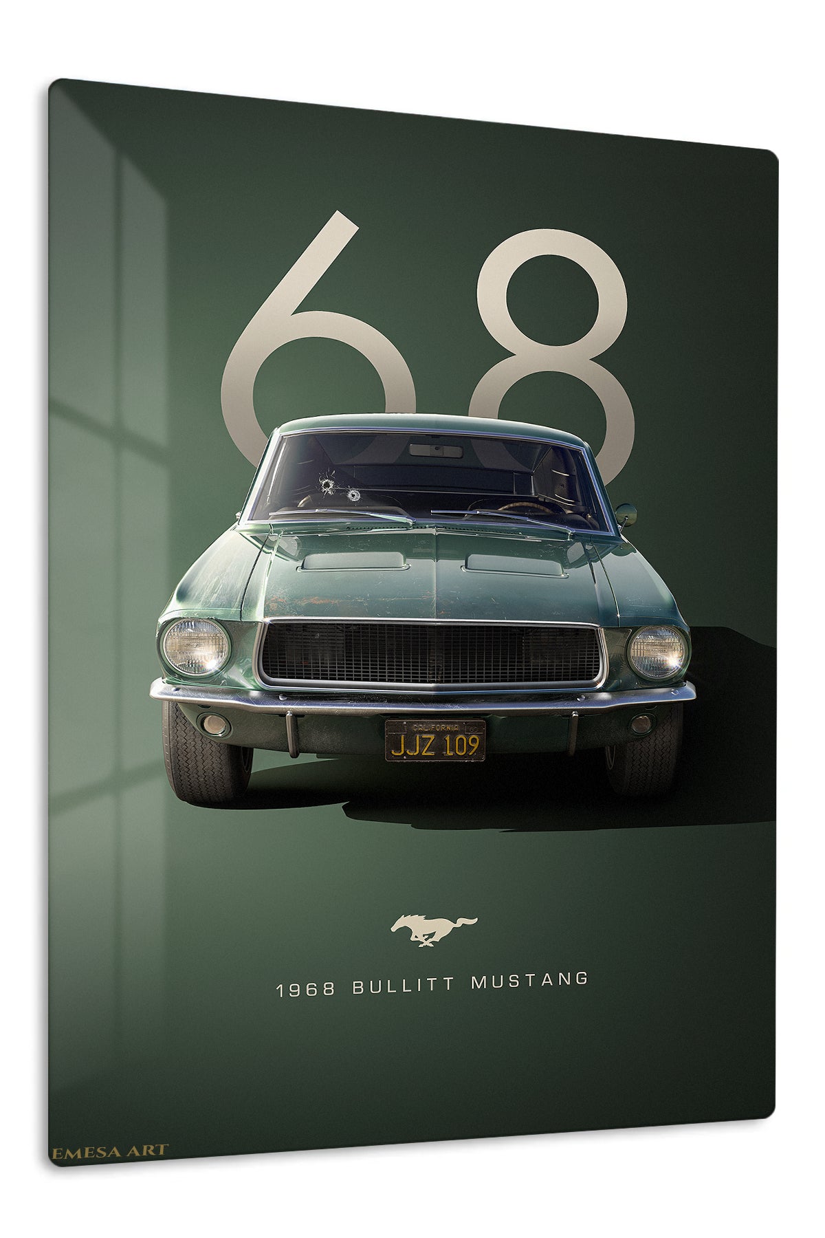 1968 green Ford Mustang classic automotive poster wall art