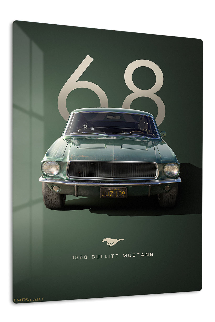 1968 green Ford Mustang classic automotive poster wall art