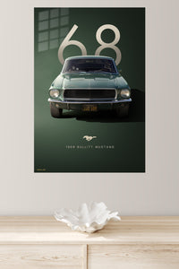 1968 green Ford Mustang classic automotive poster wall art