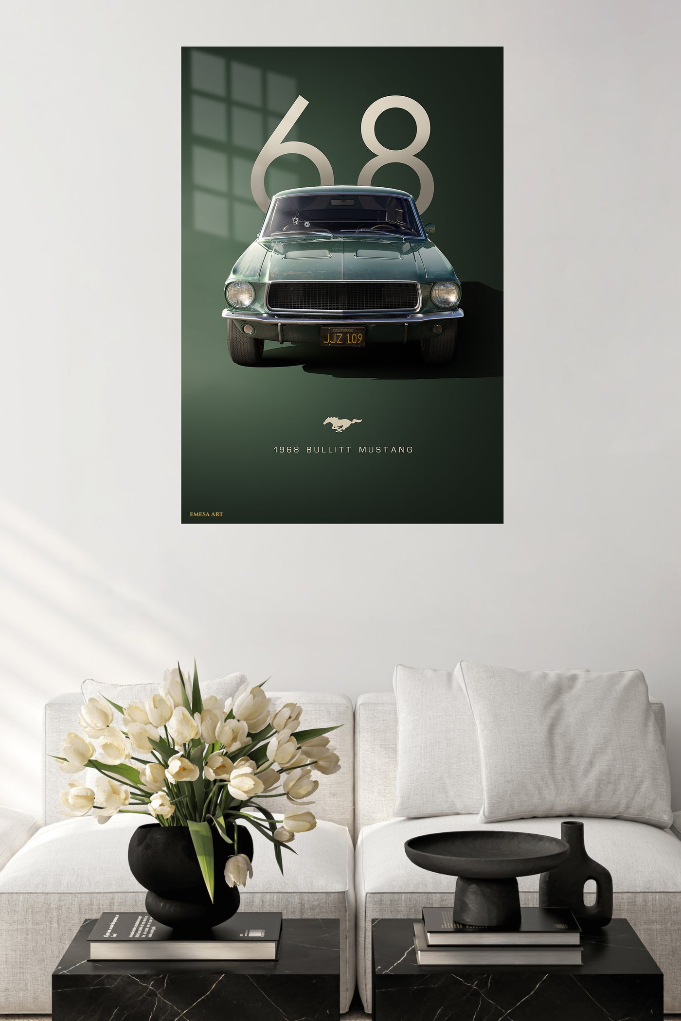 1968 green Ford Mustang classic automotive poster wall art