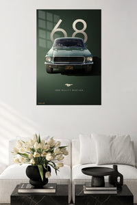 1968 green Ford Mustang classic automotive poster wall art