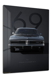 Black 1969 classic American muscle car front-view wall art
