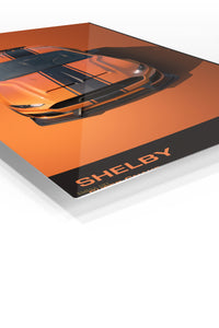Orange Shelby Mustang with black racing stripes wall art