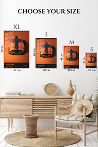 Orange Shelby Mustang with black racing stripes wall art