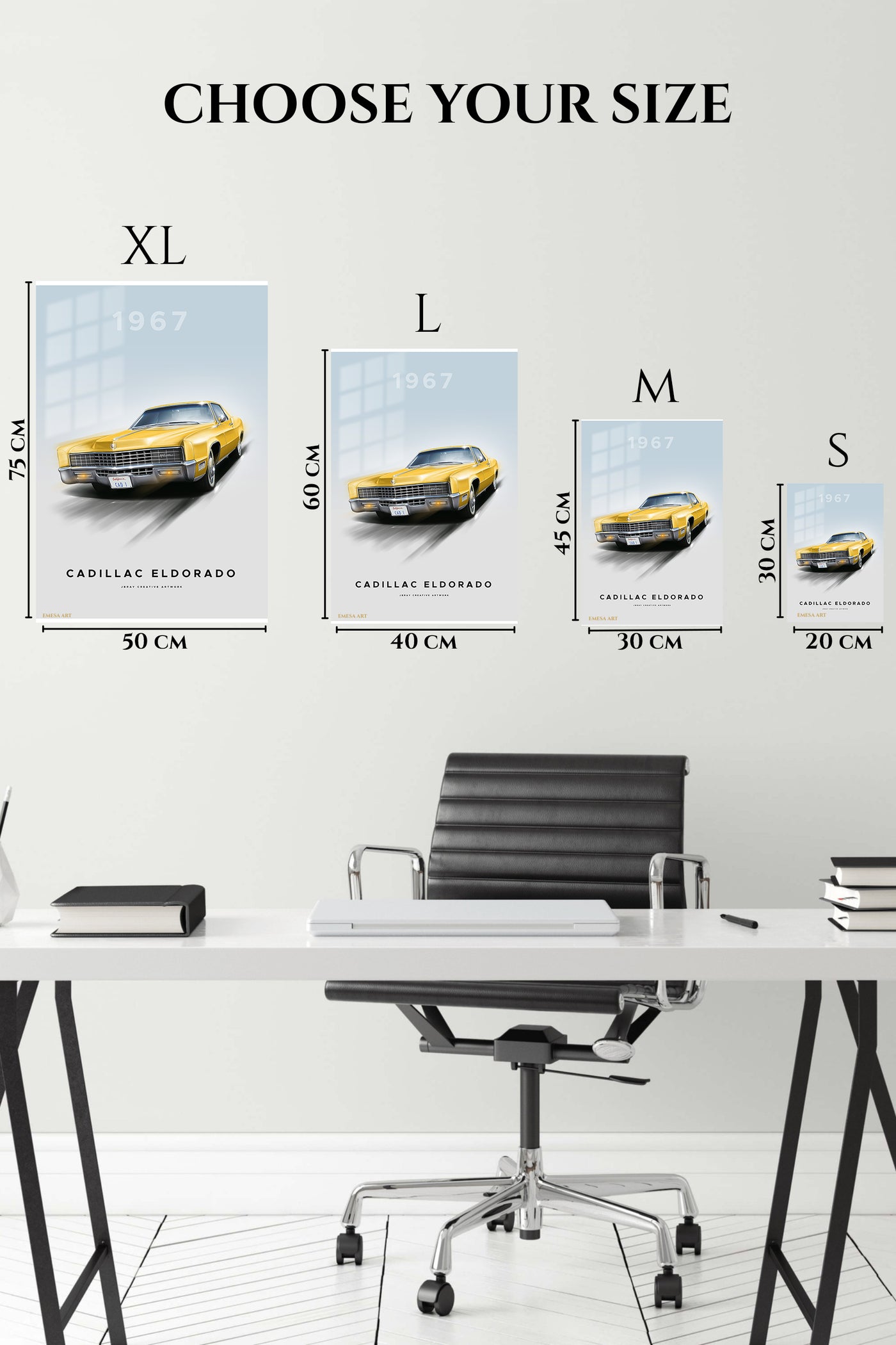 1967 yellow Cadillac Eldorado classic car wall art