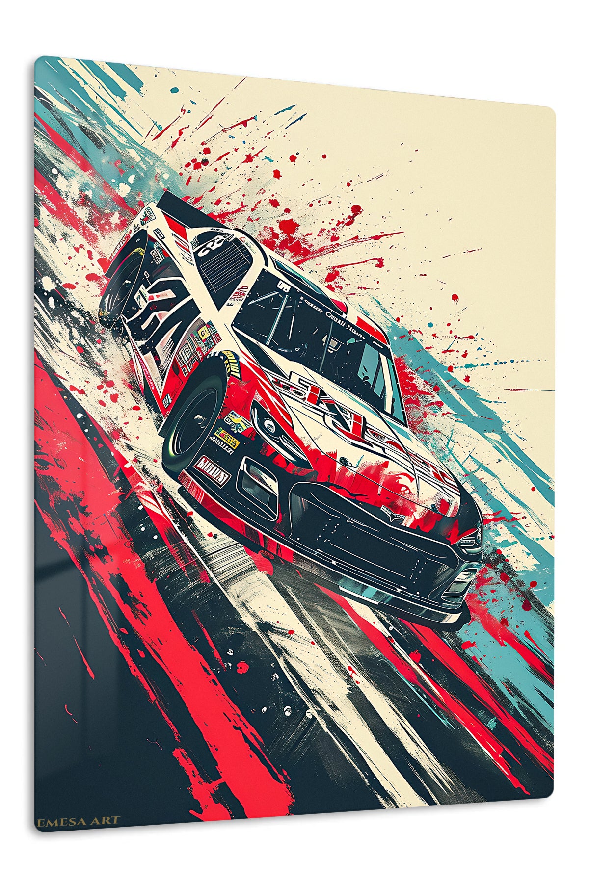 Abstract red classic muscle car paint-splash wall art