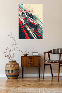 Abstract red classic muscle car paint-splash wall art