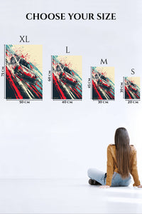 Abstract red classic muscle car paint-splash wall art