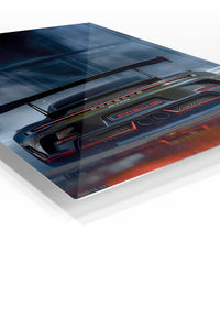 Black track-focused supercar rear view with large wing wall art