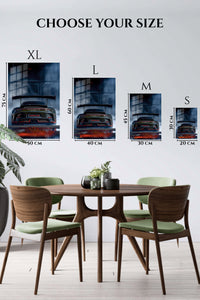 Black track-focused supercar rear view with large wing wall art