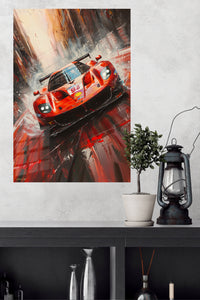 Red and orange classic racing car abstract wall art