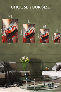 Red and orange classic racing car abstract wall art