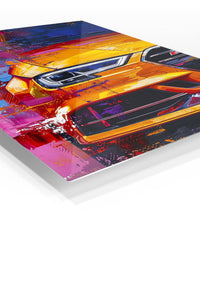 Orange Ford Mustang front close-up abstract automotive wall art