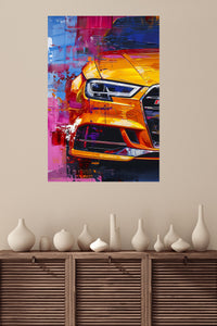 Orange Ford Mustang front close-up abstract automotive wall art