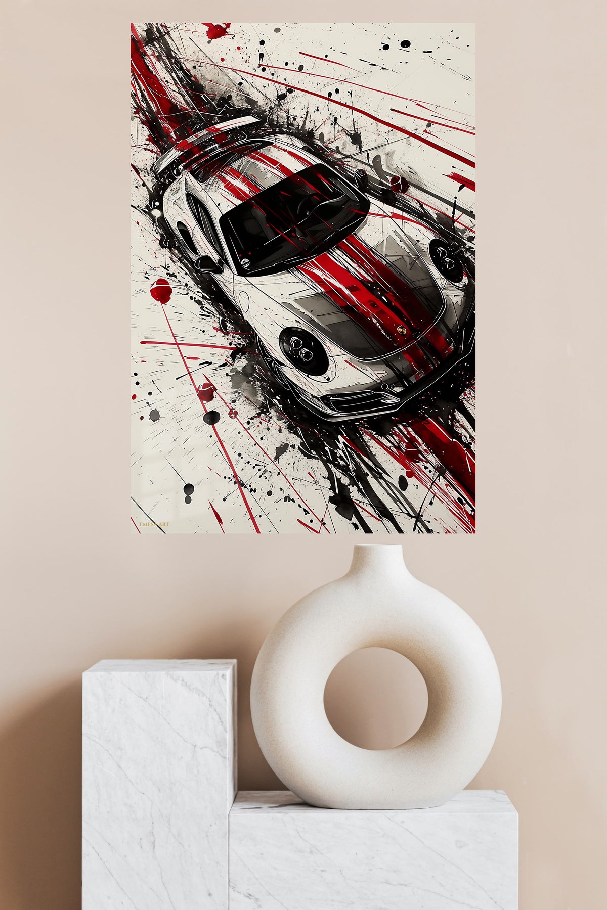 White Red Track Sports Car Splash wall art