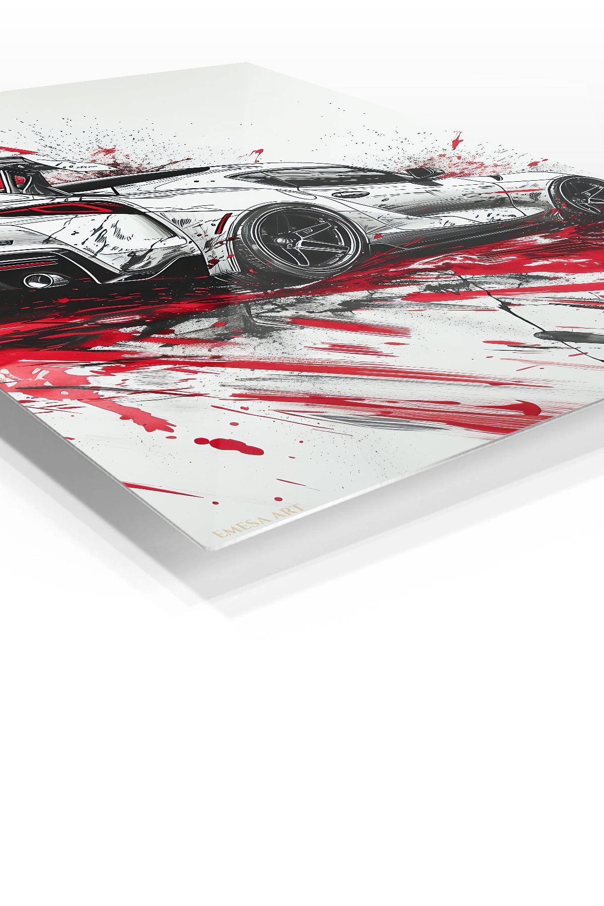 White Sports Car Red Splash wall art