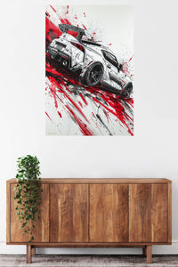 White Sports Car Red Splash wall art