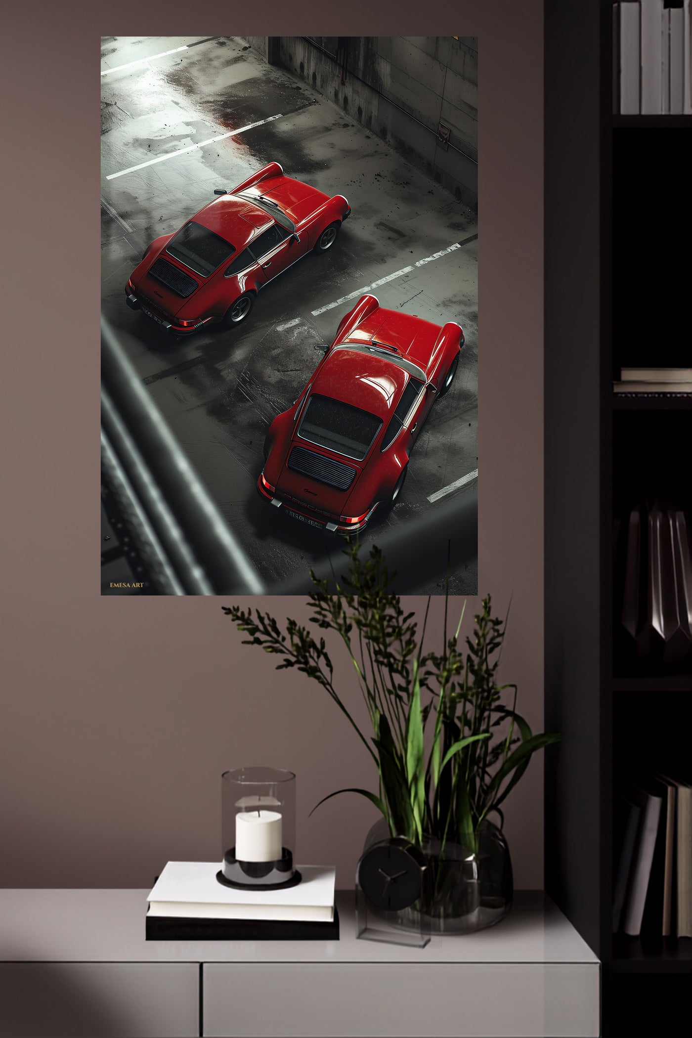Red Classic Sports Cars Aerial wall art