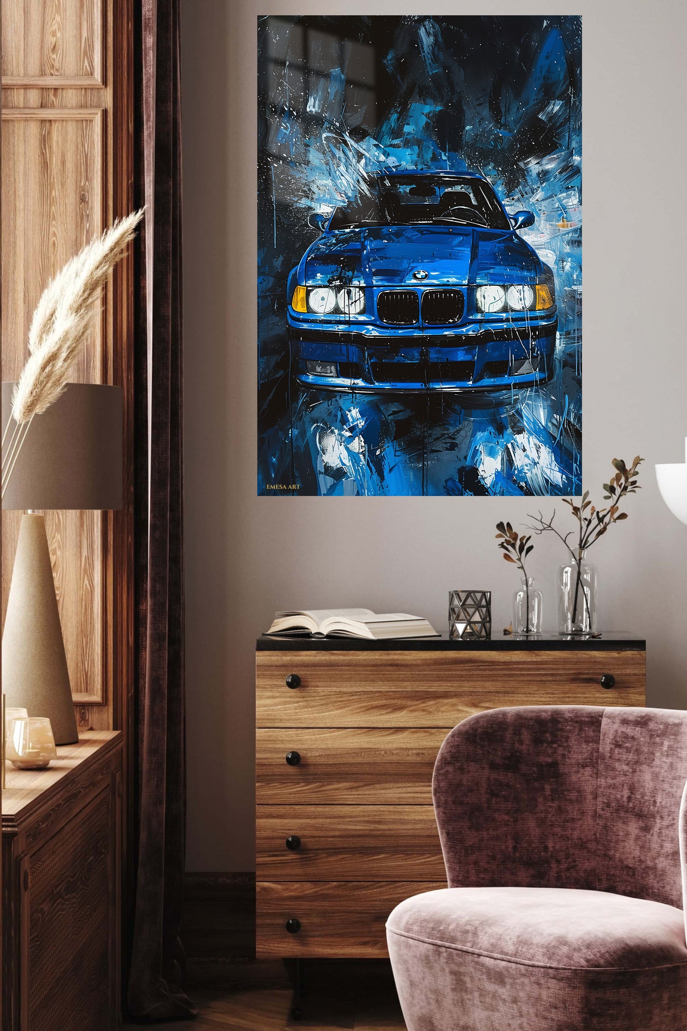 Blue BMW Classic Car Rain wall art