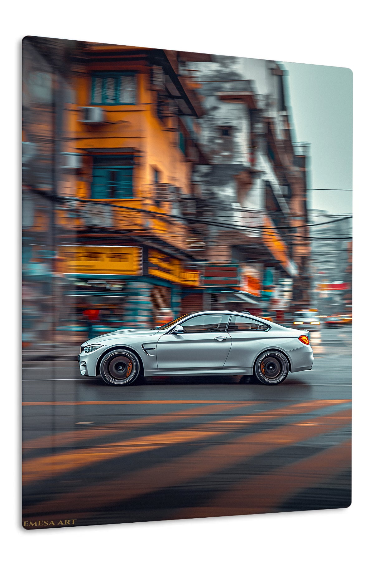 Silver Sports Sedan City Motion wall art