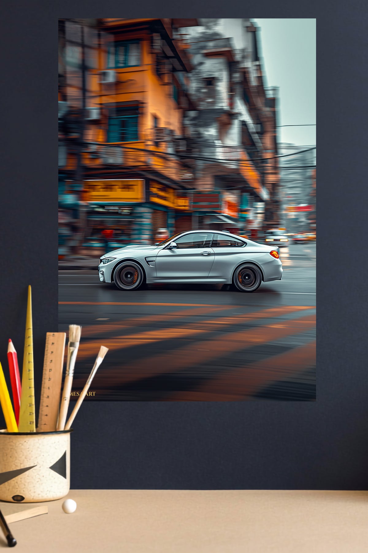 Silver Sports Sedan City Motion wall art