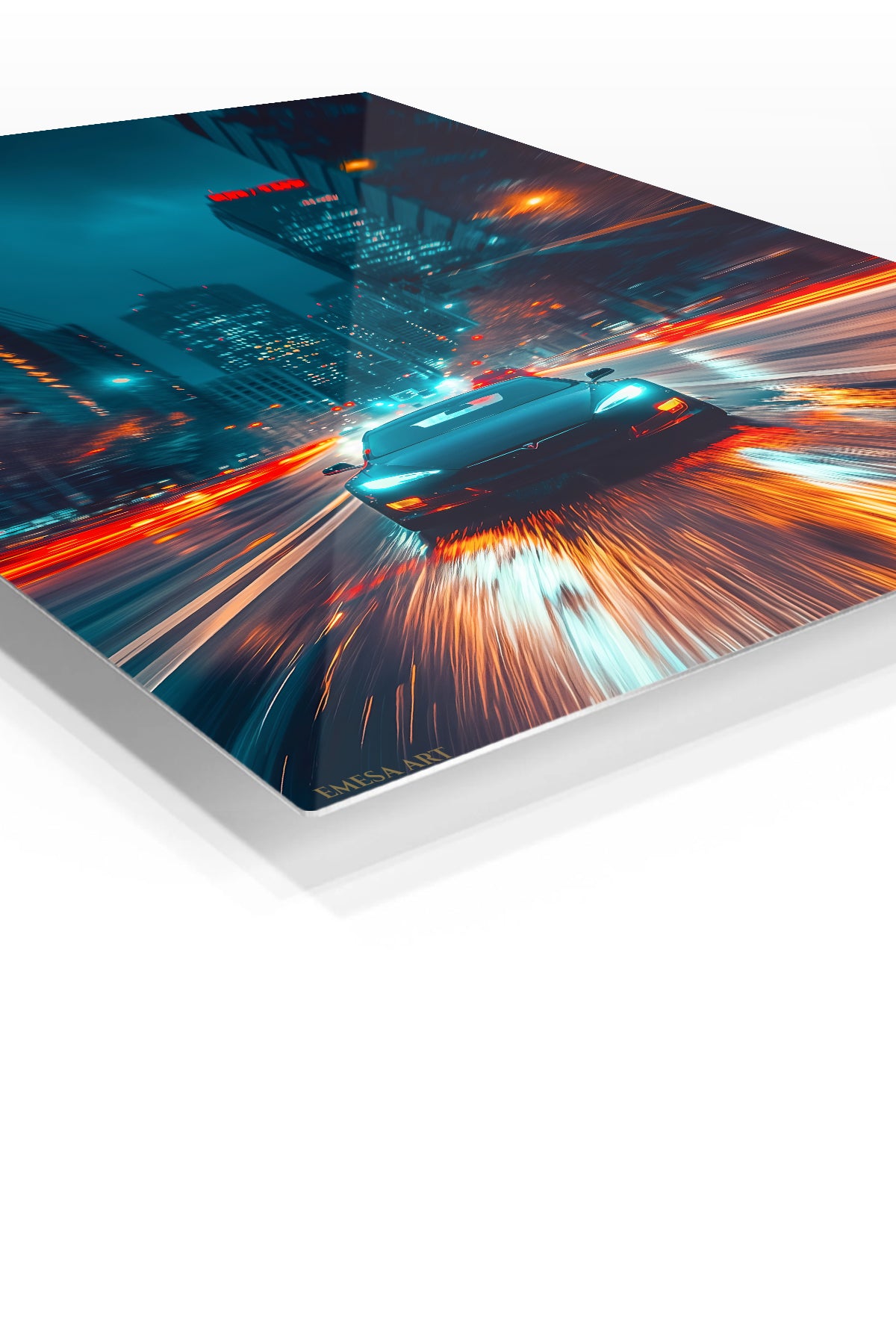 Blue Sports Car Night Drive wall art
