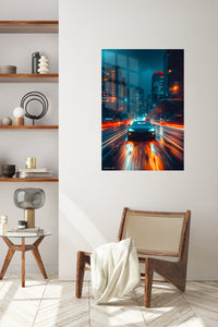 Blue Sports Car Night Drive wall art