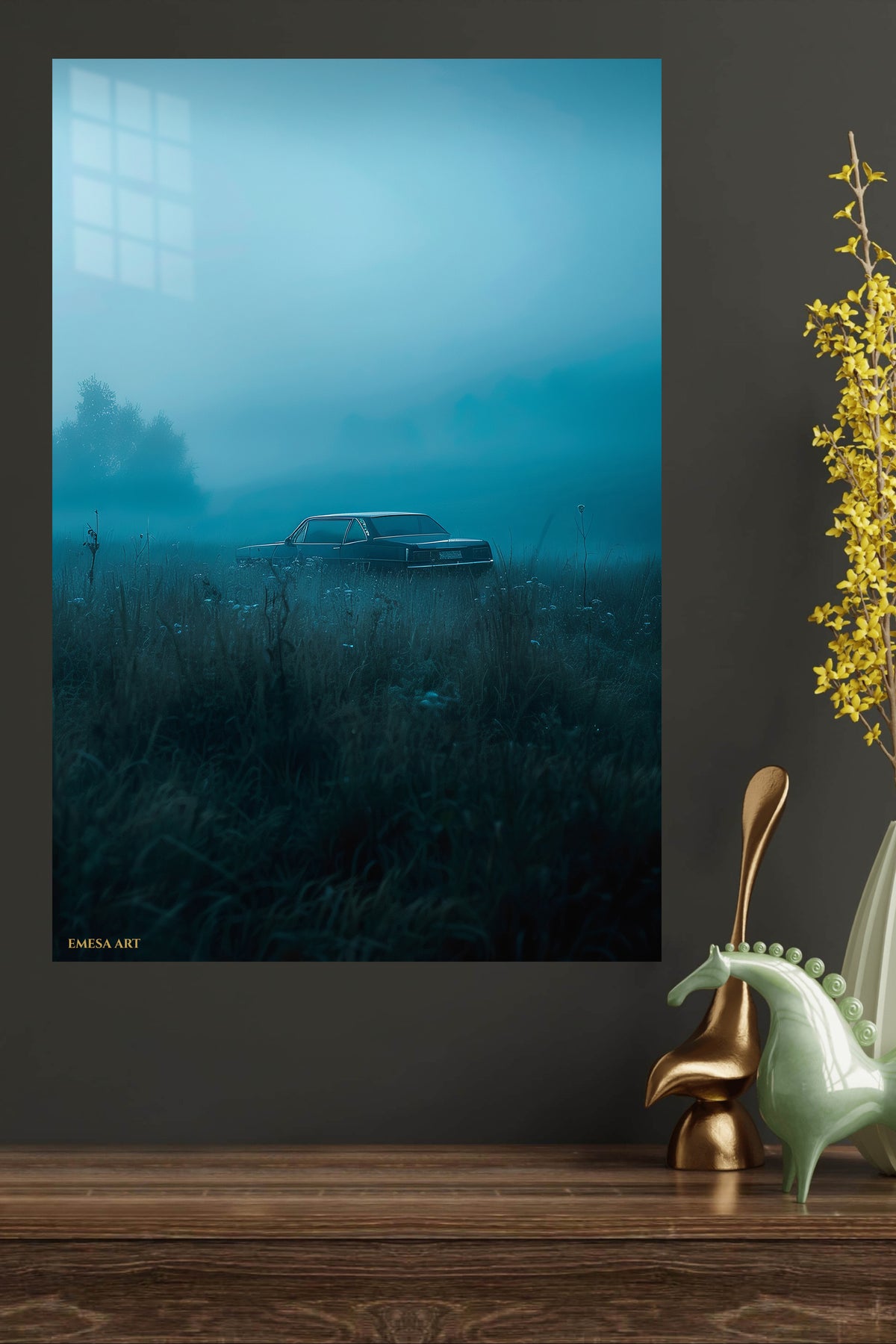 Car in Blue Mist Minimalist wall art