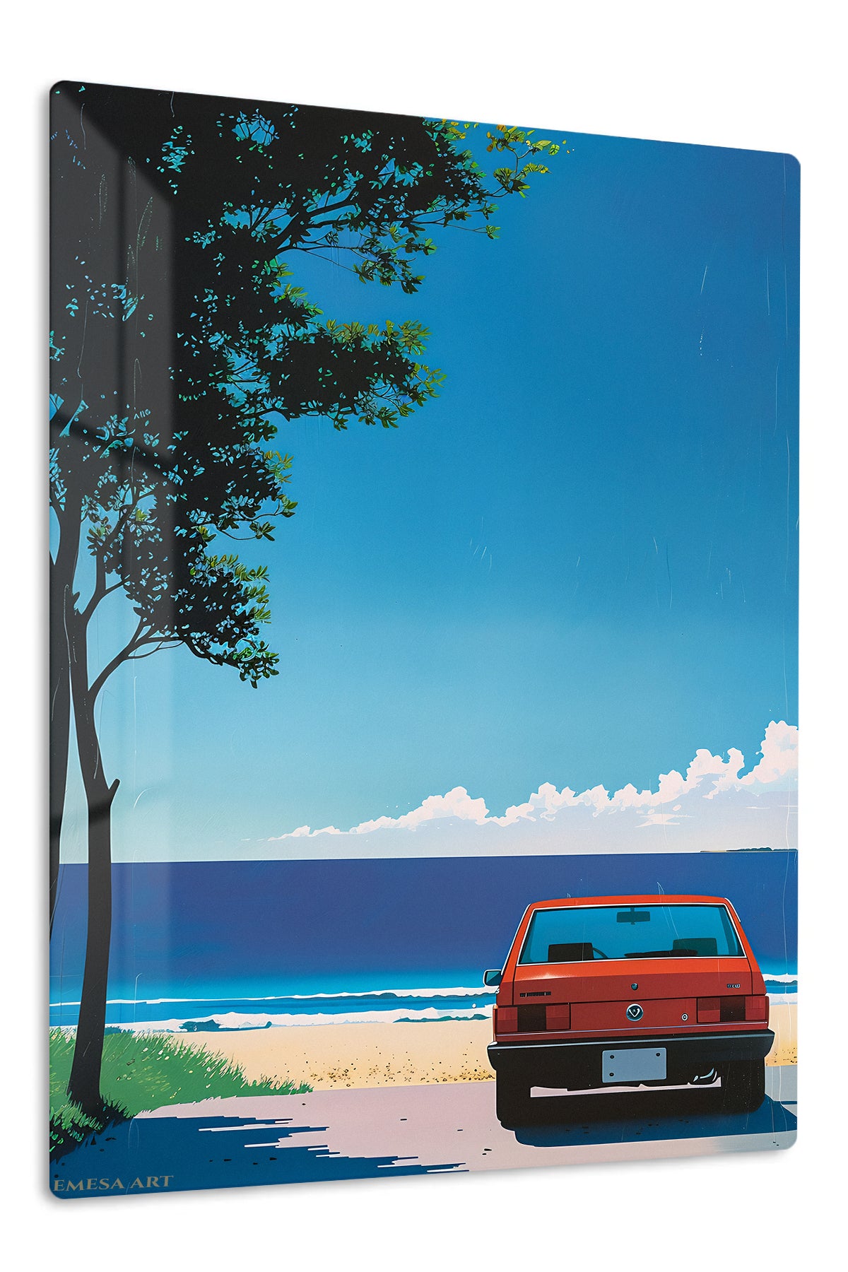Orange Classic Car Beach Minimalist wall art