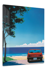 Orange Classic Car Beach Minimalist wall art