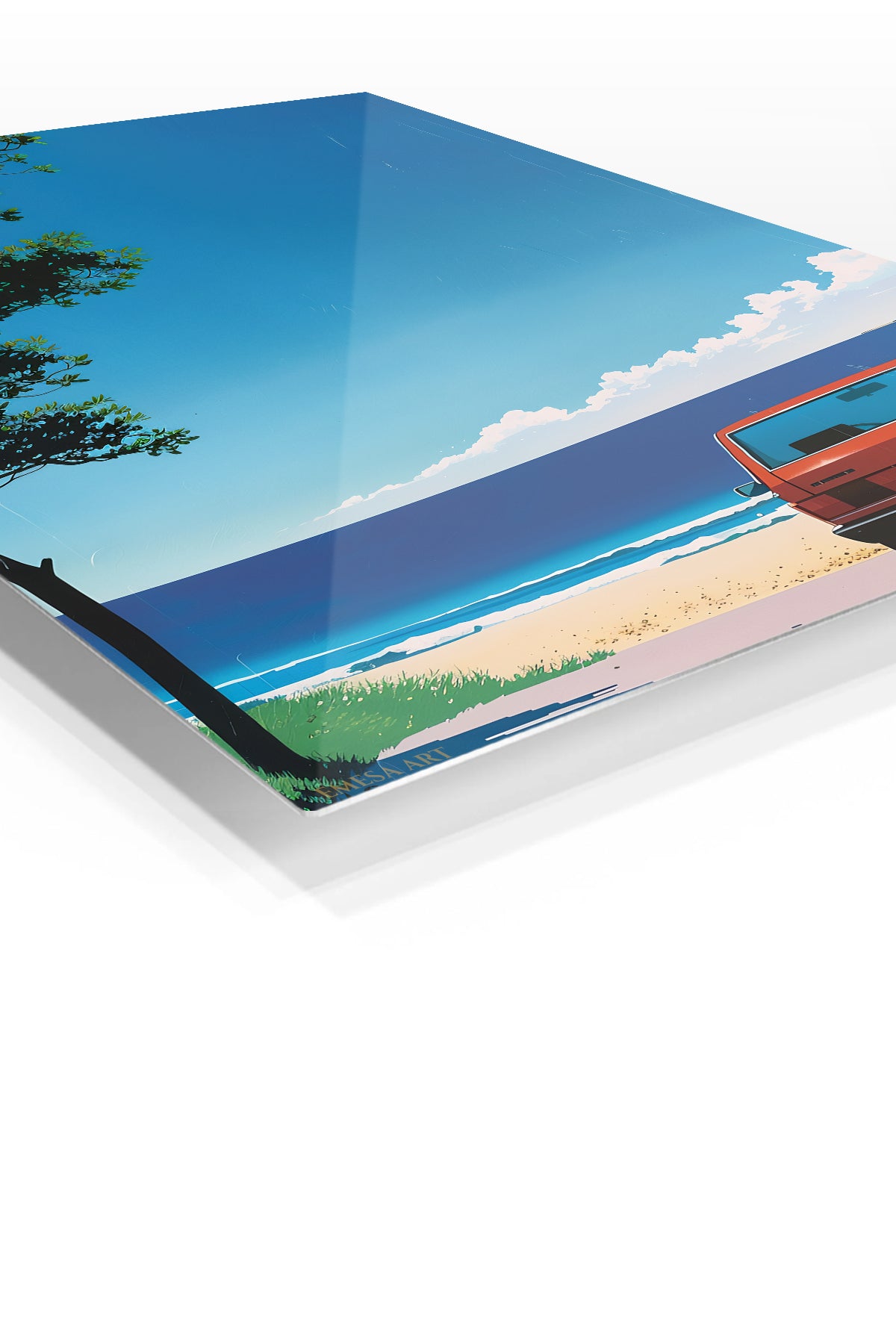 Orange Classic Car Beach Minimalist wall art