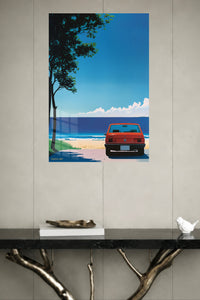 Orange Classic Car Beach Minimalist wall art