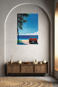 Orange Classic Car Beach Minimalist wall art