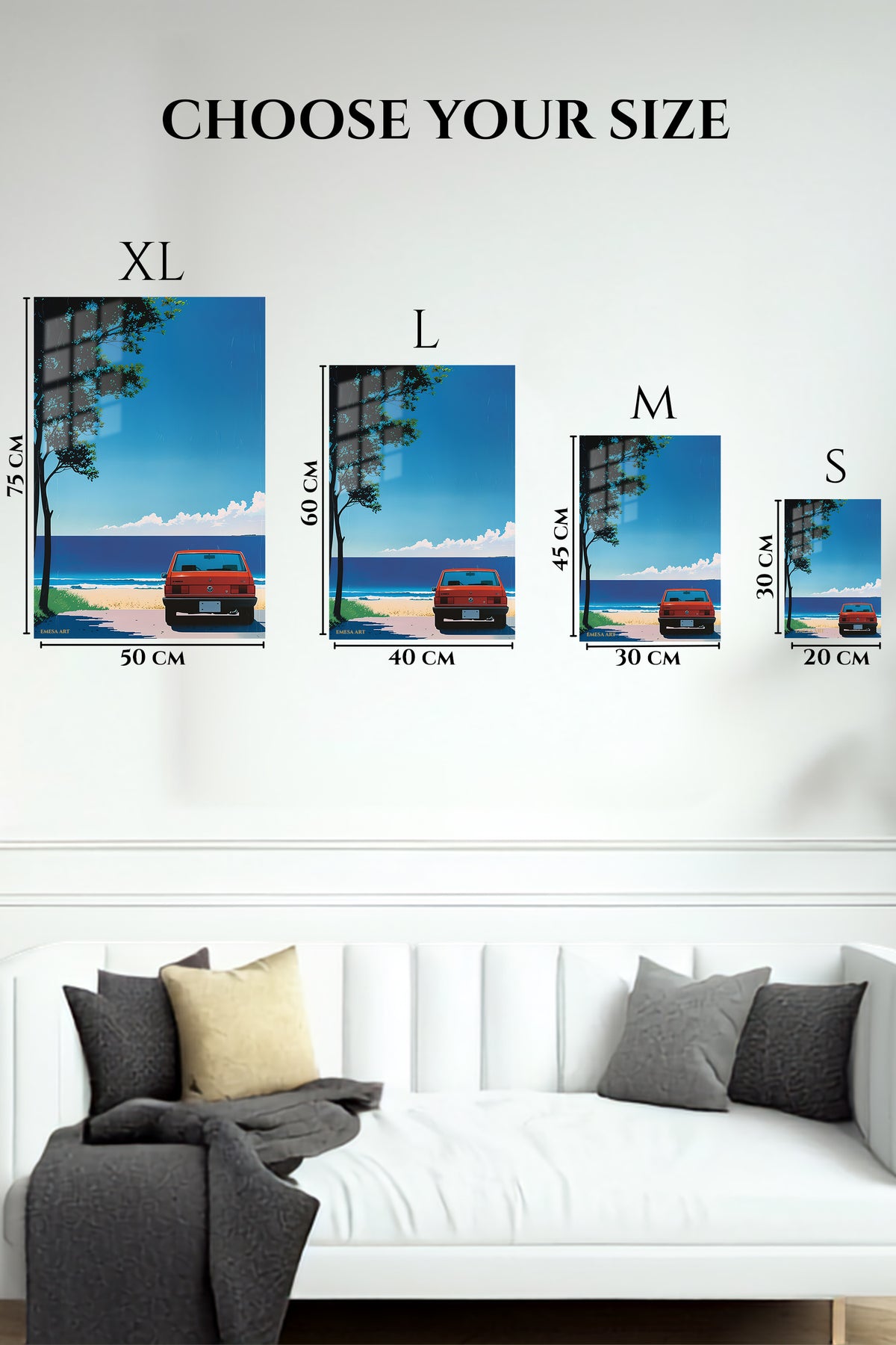 Orange Classic Car Beach Minimalist wall art