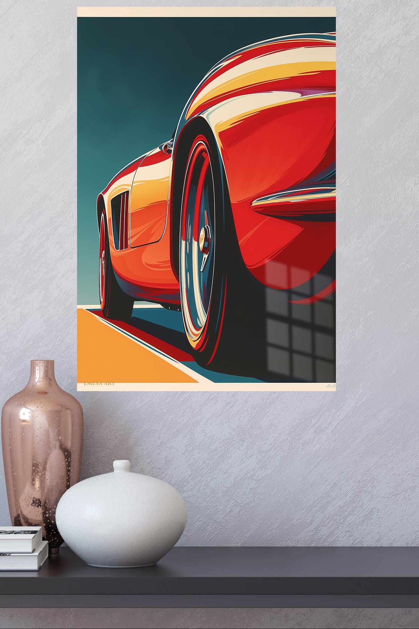 Orange Sports Car Wheel Retro wall art