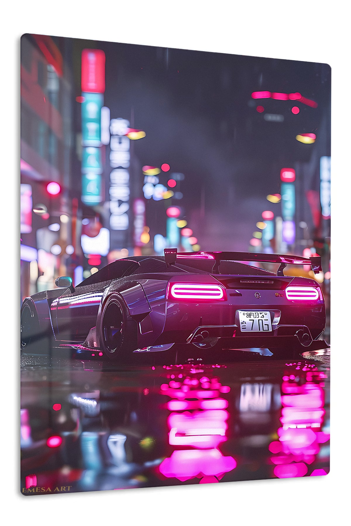 Purple Sports Car Neon City wall art